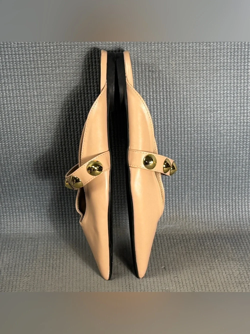 Shu Shop Gold Bead Beige Slide Fashion Flats Women’s Size 7.5